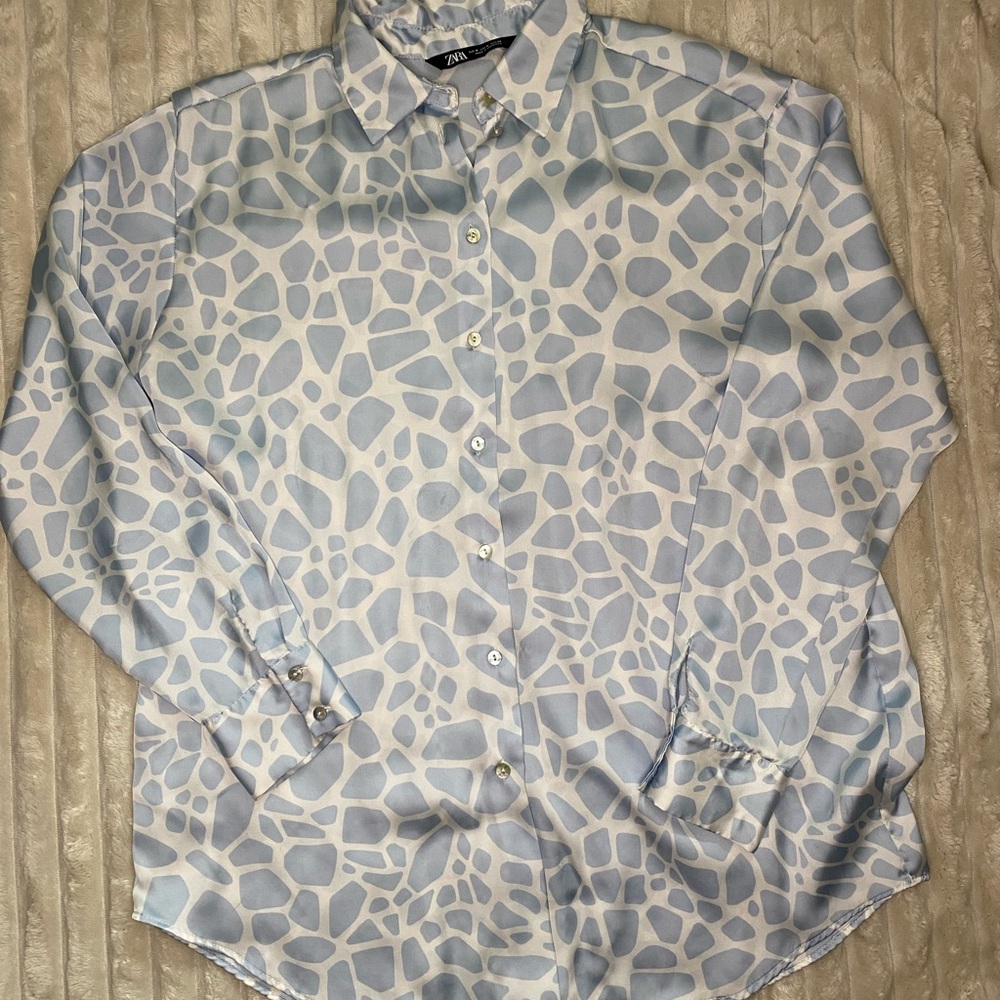 Zara Light Blue and White Abstract Print Shirt